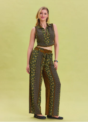 Green Harem Trousers with Elastic Waist Belt Detail 4573